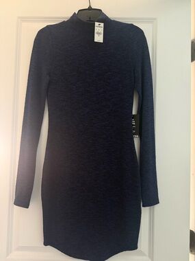 Express Navy Long-Sleeve Mock Neck Sweater Dress